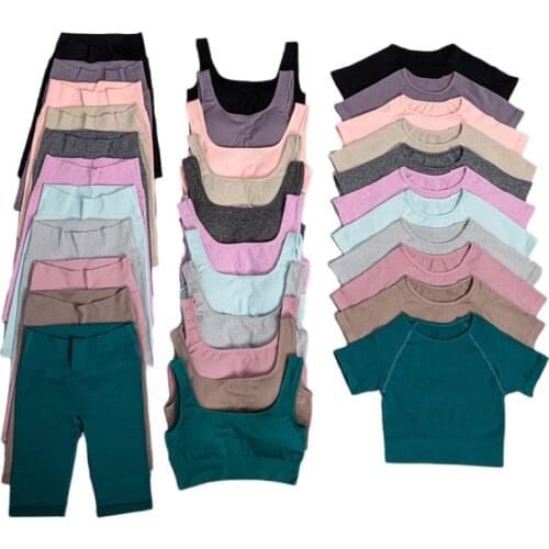 2021NewWomen Seamless Yoga Sets Female Fitness Clothing Sports Suit GYM Sports Bra Crop Top Short Sleeve Yoga Shorts Workout Set