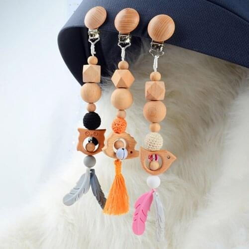OOTDTY 1 Pc Wooden Music Rattle Baby Stroller Clip DIY Dummy Nipple Holder Baby Pacifier Clip Chain Rodent Nursing Chewing Toys