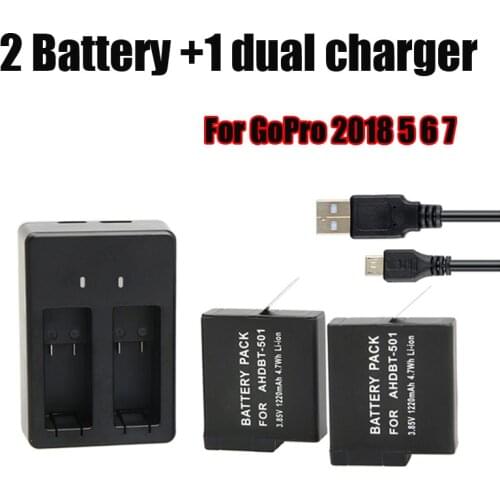 Original gopyks Battery for GoPro Hero 8 Hero 7 hero 6 hero 5 Black Battery+Dual Batteries Charger for Go Pro8 7 6 5 2018 Camera