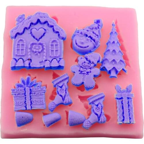 Christmas series gingerbread house socks snowman shape silicone mold chocolate turn sugar baking mold cake decoration