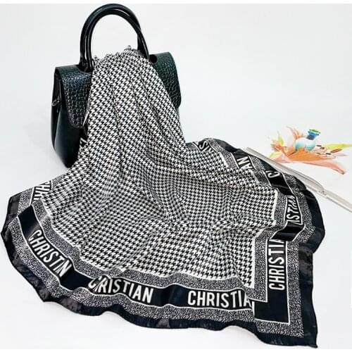 90x90cm Silk Scarf Luxury Brand Brand Designer Hair Scarf Print Head Scarf 2021 Large Handkerchief Hijab Shawl for Women