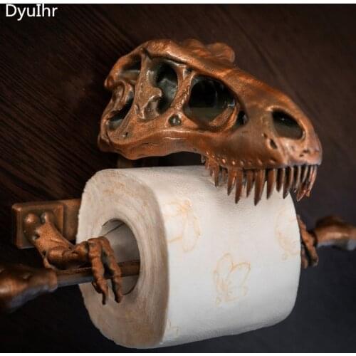 Resin Dinosaur Skull Tissue Holder Box Toilet Waterproof Tissue Holder Toilet Paper Towel Holder Punch-free Bathroom Accessory