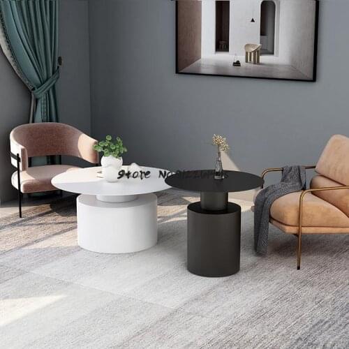 Modern Caisecai Tea Table Small Family Modern Iron Tea Table Combination Nordic Living Room Simple Round Tea Table