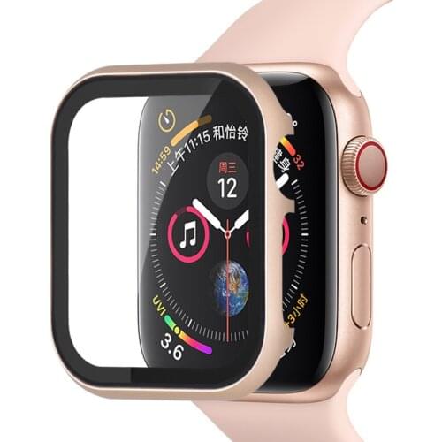 Glass+Frame matel case For Apple Watch 6 SE 5 4 3 44mm 42mm iwatch band 40mm 38mm Metal bumper All-around screen protector frame