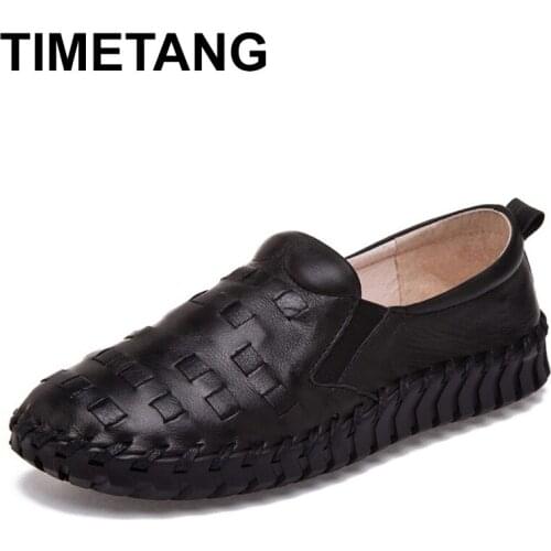 TIMETANG 2020 Spring Women Flats Slip On Loafers Shoes Handmade Genuine Leather Flat Shoes Shallow Casual Women Shoes Size