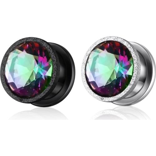 Steel Dark Light Crystal Zircon Ear Tunnel Plugs Vintage Lace Single Flared Ear Flesh Gauges Expander Body Piercing Jewelry