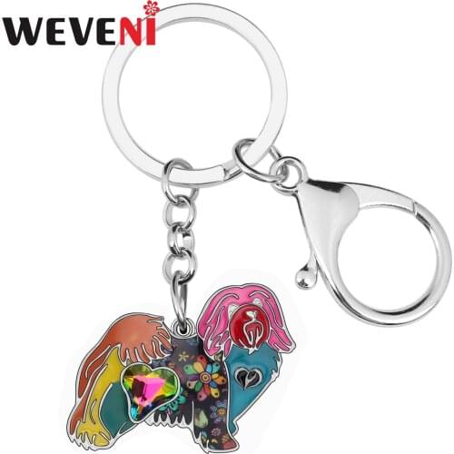 Weveni Enamel Alloy Metal Bichon Havanais Dog Key Chains Anime Animal Key Rings Jewelry For Lady Girl Teens Pet Lovers Accessory