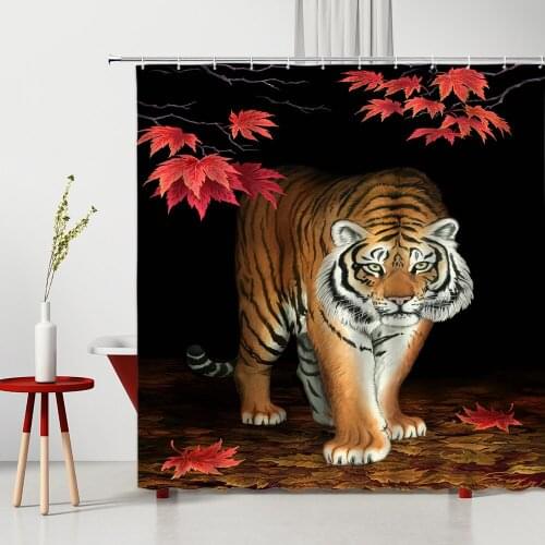 African Tiger Shower Curtains Leaves Wild Animal Pattern Bathroom Decor Set Polyester Washable Cute Elephant Lion Bath Curtain