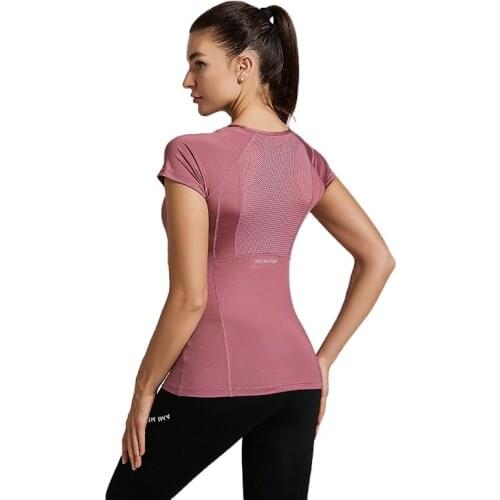 Fitness Womens T Shirts Slim Sports Running Mesh Yoga Short Sleeve Jerseys Yoga Top Women Tee Gym Shirt SportWear