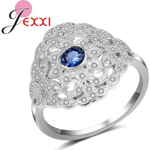 Original Hollowing Desgin Hot Sale 925 Sterling Silver Rings For Women Filled Blue Crystals Wedding Fashion Ring Gift