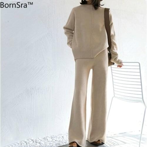 Winter Tracksuit 2 Piece Pant Suits For Women Knitted Long Sleeve Two Piece Set Top And Pants Women Suit Outwear Korean