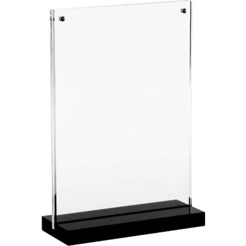1pcs Acrylic Magnetic Menu List Card Sign Holder Table Number Label Stand Advertising Poster Display Frame with Black Base