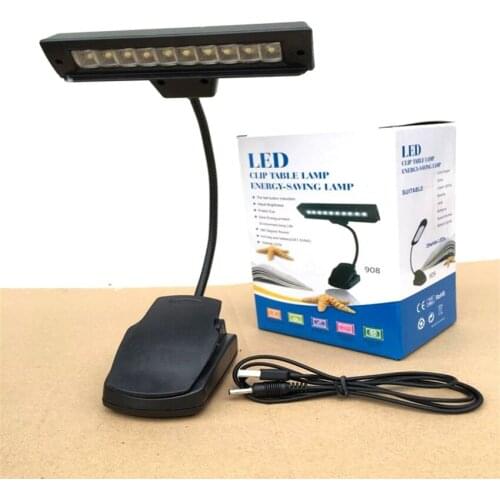 10 White LEDs Rechargeable Book Light Desktop Lamp Bedroom/Office Clip-on Table Energy Save Lighting 5500-6000K Reading Lights