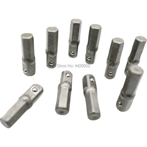 10pcs 1/4" Hex to 1/4" Sq Dr Socket Adaptor 25mm Long Socket Drive Adapter Extension CR-V Bit Screwdriver Socket Bit Adapter