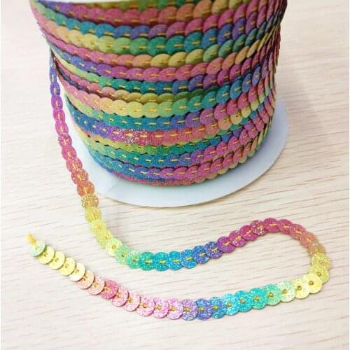 100 Yards 6mm Glitter Powder Coating Sequins Trim Scrapbooking Sewing Craft Rainbow Ribbon Paillette Strings-Assorted Color