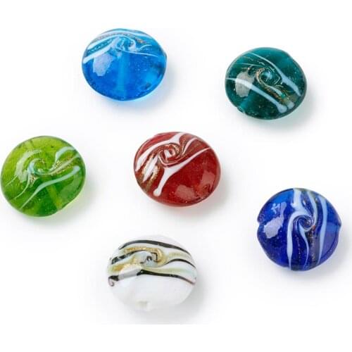 20pcs 20mm Jewelry DIY Beads Flat Round Lampwork Beads Gold Sand Foil Handmade Beads Mixed Color for Jewelry Making Accessories