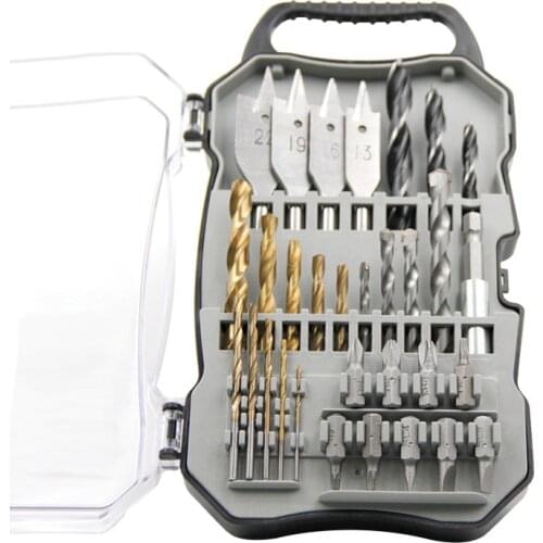 31pc plastic box woodworking household DIY drilling series set twist drill flat drill construction drill batch head set