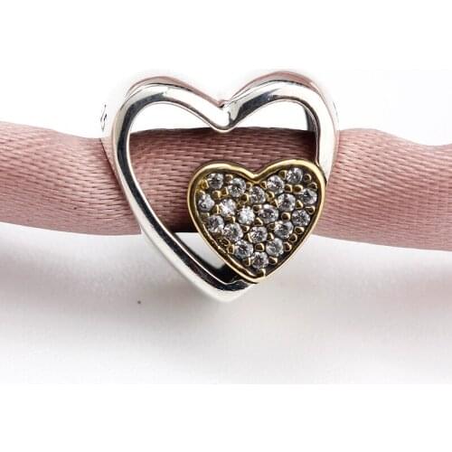 925 Sterling Silver Charms Sweet Heart Clear CZ Beads Fit Original DIY Bracelets Bangles Accessories for Wedding Jewelry