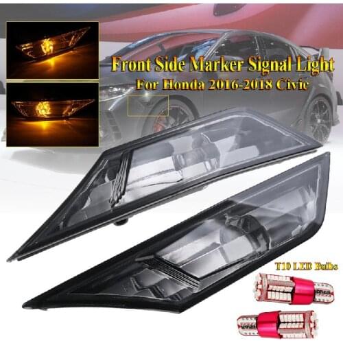 2pcs Car Left&Right Side Markers Smoked Lens Switchback Amber Yellow Signal lights Lamp For Honda 2016-2018 Civic W/ LED Light