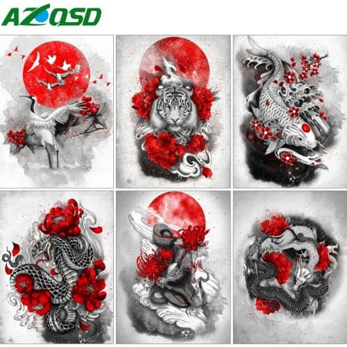 AZQSD Diamond Painting Tiger Crane Dragon Cross Stitch Diamond Embroidery Animal Mosaic Rhinestones Needlework Home Decor