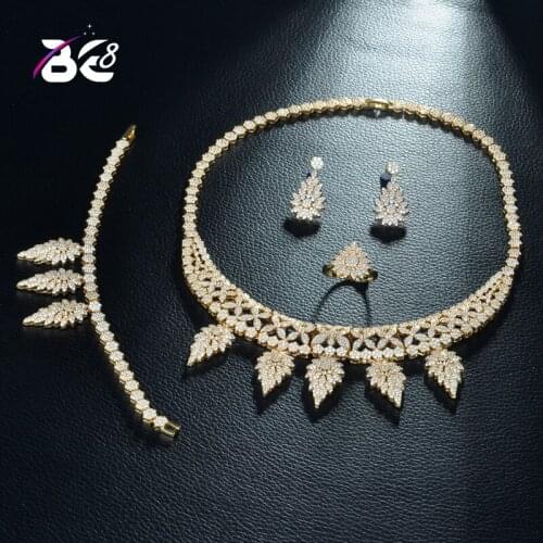 Be 8 Fashion Flower Shape Womens Set Cubic Zirconia Necklace Bangle Earrings and Ring 4pcs Jewelry Wedding Set Bijoux FemmeS285