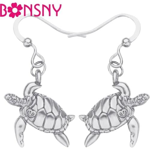 Bonsny Alloy Metal Antique Gold Plated Sea Turtle Earrings Cartoon Animal Dangle Drop Jewelry For Women Kids Funny Gift Charms
