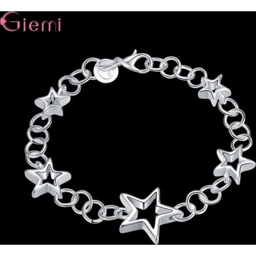 Christmas Gift New 2020 Arrivals 925 Sterling Silver Fashion Jewelry Five Hollow Star Bracelets Wholesale Jewelry 19.5CM Length