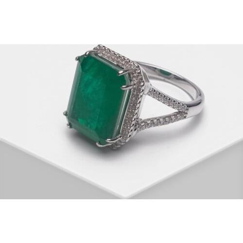 Amorita boutique 925 retro square green crystal inlaid ring