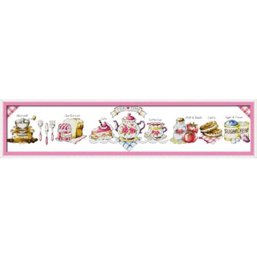 Tea-time cross stitch kit teapot cookie bread food 14ct 11ct count printed canvas stitching embroidery DIY handmade needlework