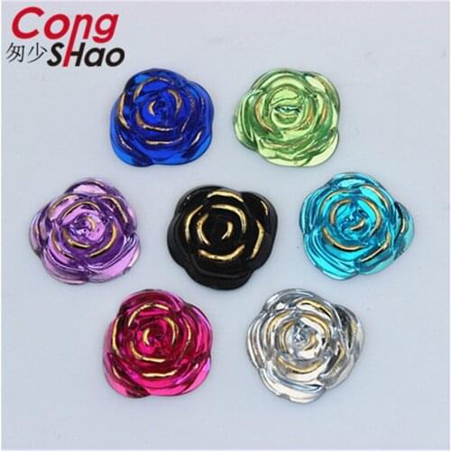 Cong Shao 100PCS 20mm Rose Flower Shape Acrylic Rhinestone Trim Gems Crystal Flatback Beads Costume Crafts Decoration DIY CS217