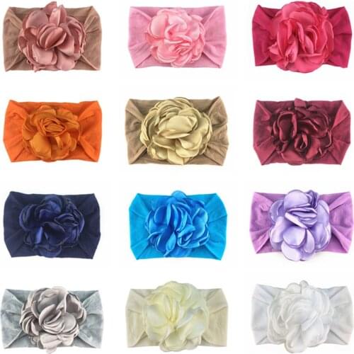 Yundfly Kids Newborn Nylon Wide Headband With Burning Flower Knot Headbands Baby Girls Headwear Hair Accessories