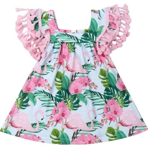 2019 Baby Girls Summer Princess Dress Toddler Kids Baby Girls Princess Flamingo Tassel Party Tutu Dress Clothes 3-18M