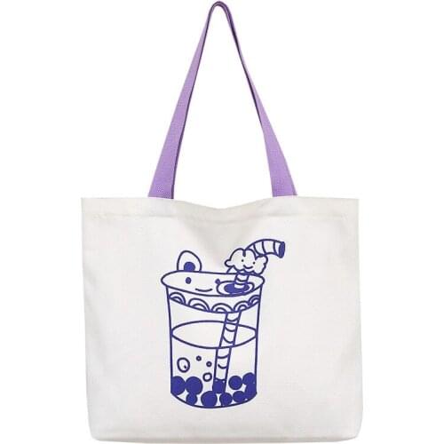 Summer Cute Printing School Bag For College Students Cotton Fabric Designer Shopper Handbag Large Shoulder Canvas Shopping Bags