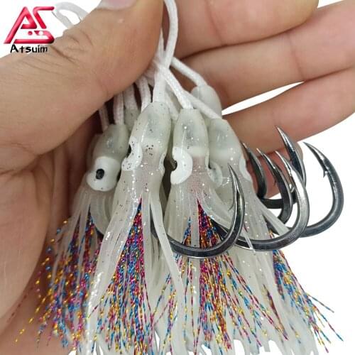 AS 20pcs BKK Hooks Metal Lead Jig Glow Squid Skirts Slow Fast Jigging Carbon Falling Saltwater Fishing Accessories Tackle Device