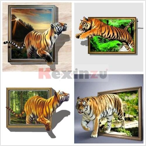 Kexinzu Diamond Painting 5d Tiger Cross Stitch Rhinestone Diamond Embroidery Animal Wall Art Needlework Gift Handmade Home Decor