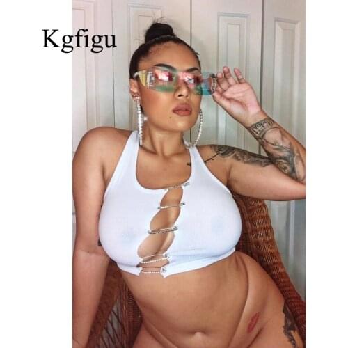 KGFIGU 2021 Summer Rib Soft Tank Tops For Women Sexy Including Diamond Pin Vests Lady Casual Evening Party Stretchy Red Clothing