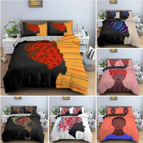 African Woman Pattern Bedding Set Soft Luxury Duvet Cover 3D Print Bedclothes Pillowcase King Queen Twin 2/3PCS Home Textile