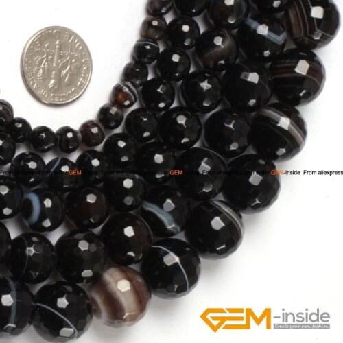 Round Faceted Black Sardonyx Agates Bead For Jewelry Making Strand 15 inches 8mm 10mm 12mm DIY Jewelry Accessorries Loose Beads