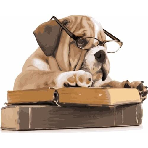 MaHuaf-i626 dog wearing glasses study hard DIY painting by Numbers animal Hand-painted canvas digital oil paintings home decor