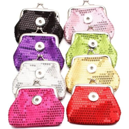 Fashion 18MM Button Snap Jewelry Sequins Coin Purses Small Wallets Pouch Kids Girl Womens Money Bags Gift For Bracelet