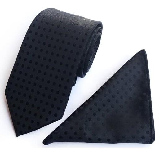 Fashion Small Dot Necktie Set Black Dots Ties Pocket Square Sets for Meeting Party