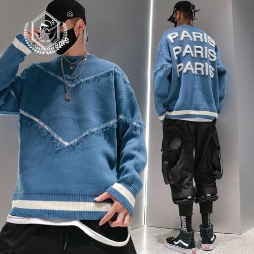 Men Loose Knitwear Fashion Paris Embroidery Hip Hop NEW Sweaters