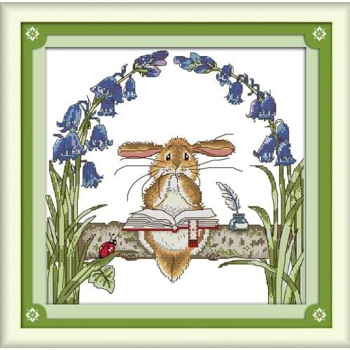 The reading rabbit cross stitch kit 18ct 14ct 11ct count printed canvas stitching embroidery DIY handmade needlework
