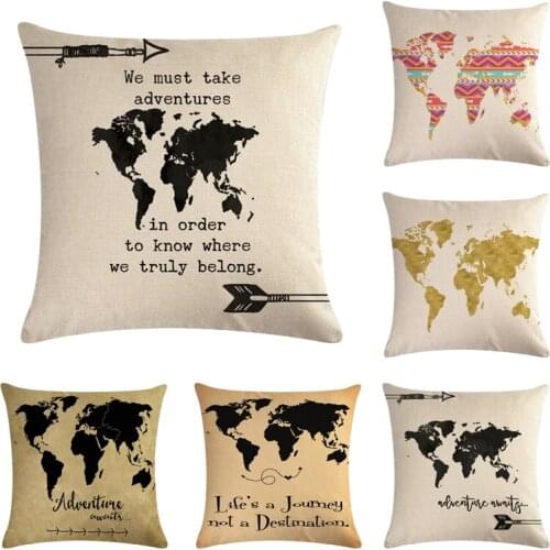 World Map Print Cushion Covers 45*45cm Tulip Design Gifts Home Bedroom Couch Decoration Pillowcase