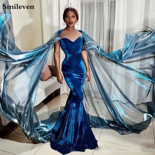 Smileven Caftan karakou algerien Mermaid Formal Evening Dress Velvet Appliques Peplum Occasion Evening Prom Gown