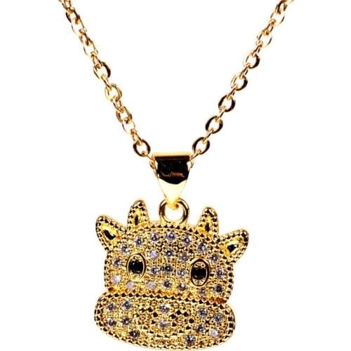 EYIKA Lovely Small Cow Ox Pendant Necklace for Women Gold Silver Color Micro Pave Zircon Moon Star Collar Birthday Gift Jewelry