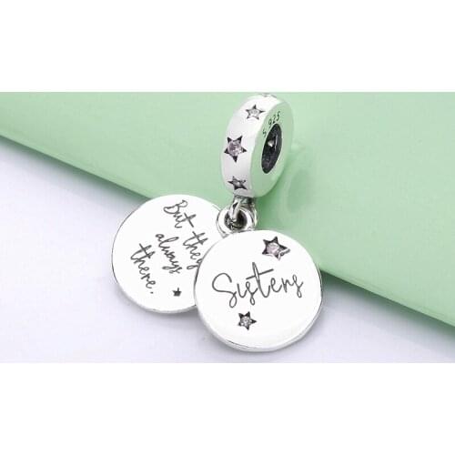 Authentic 925 Sterling Silver Forever Sisters Dangle Charms Fit Original Bracelet For Women DIY Jewelry S925 pan Beads
