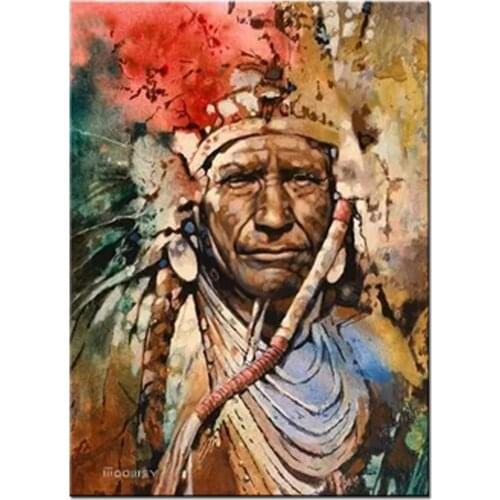 Full Square Round Diy Diamond Embroidery tribal indian man 5d diamond painting mosaic diamond Picture for Living Room decor