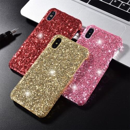 Luxury Bling Glitter Mobile Phone Case For iPhone X XS Max XR 10 8 7 6 6S Plus Pink Gold Black Silver Red Girl iPhon Cover Coque