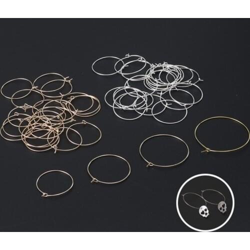 50pcs/lot 20 25 30 35 mm KC Gold Silver Color Hoops Earrings Big Circle Ear Hoops Earrings Wires For DIY Jewelry Making Supplies